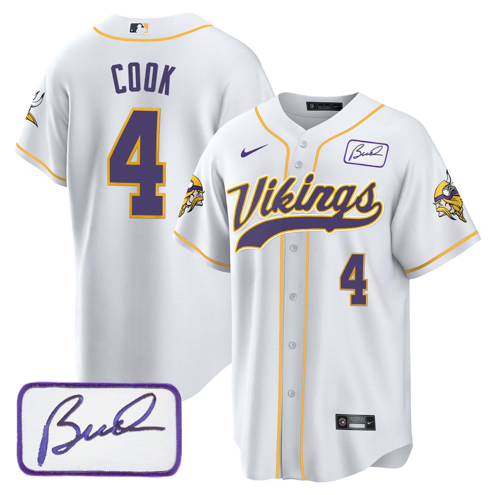 Men Minnesota Vikings #4 Cook White 2024 Nike Bud Grant Patch Classic Baseball NFL Jersey->indianapolis colts->NFL Jersey